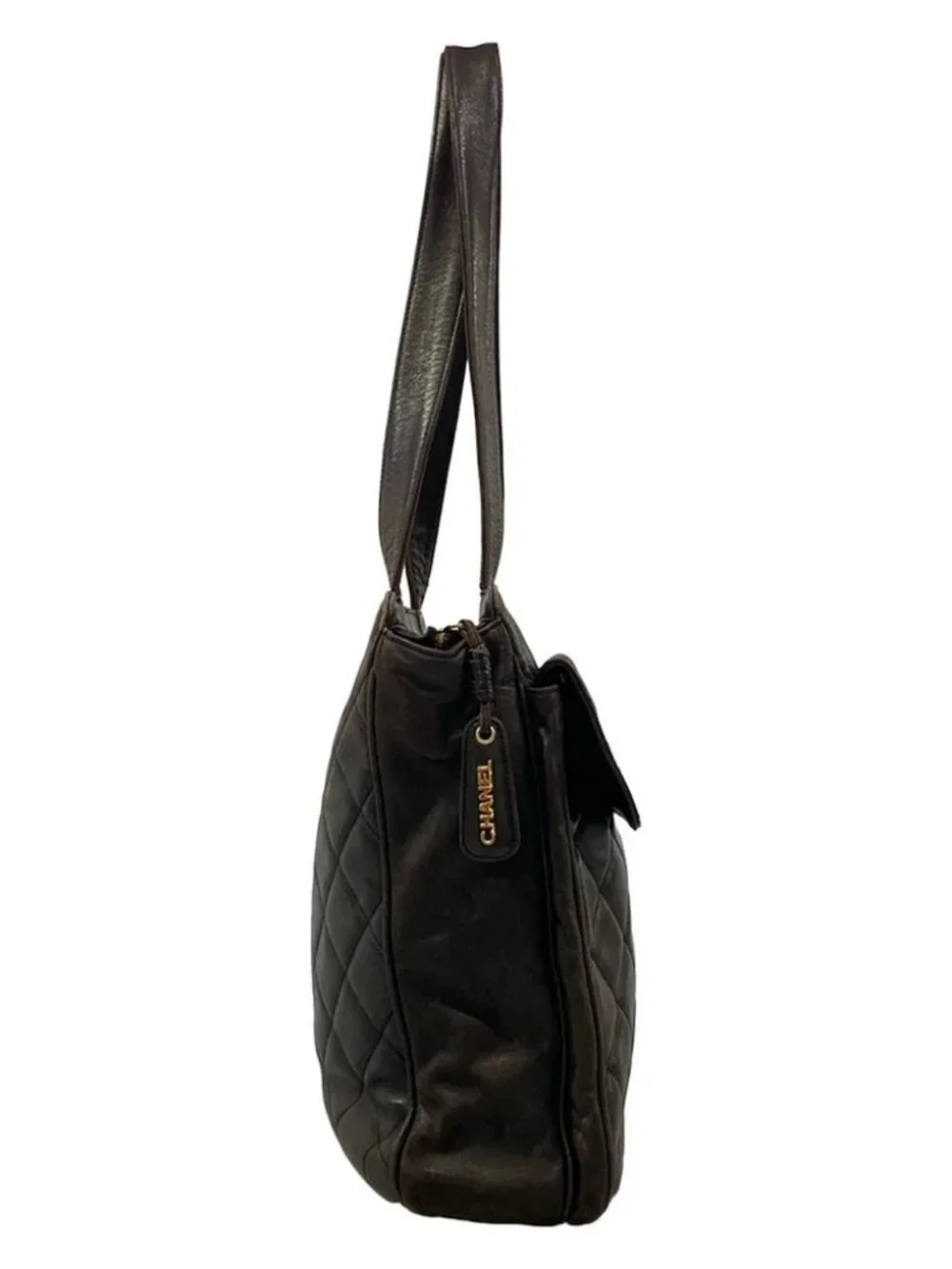 CHANEL Matelasse Dark Brown Lambskin Tote Bag Gold hardware